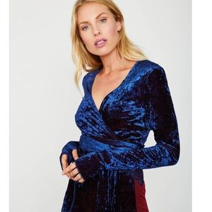 Boston Proper Deep Blue Velvet Wrap Top